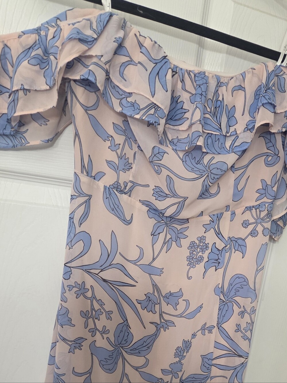Lulu's Blush Pink Maxi Dress with Blue Floral Print